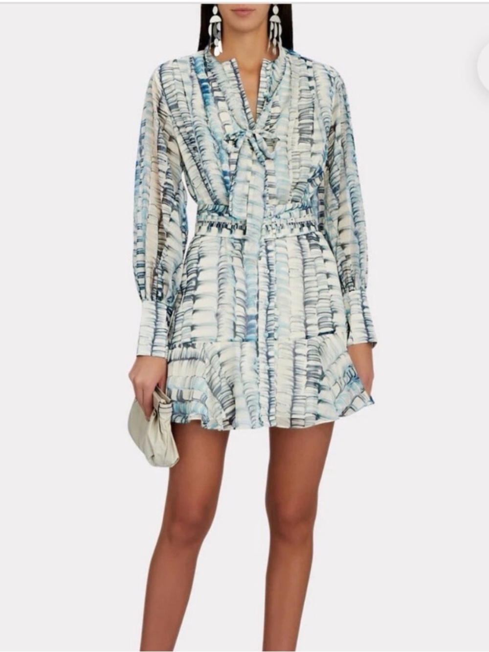 Alexis Blue & White Zayd Belted Printed Georgette Mini Dress